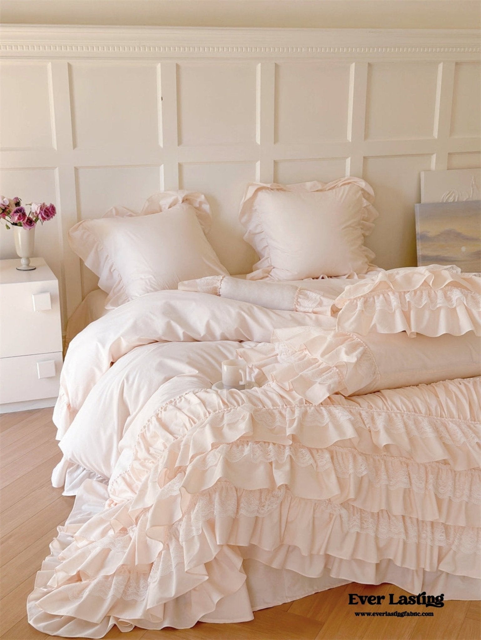 Princess Ruffle Lace Washed Cotton Bedding Bundle - Ever Lasting
