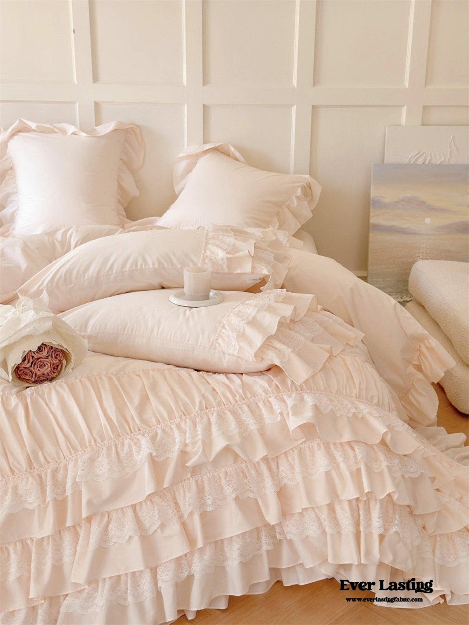 Princess Ruffle Lace Washed Cotton Bedding Bundle - Ever Lasting