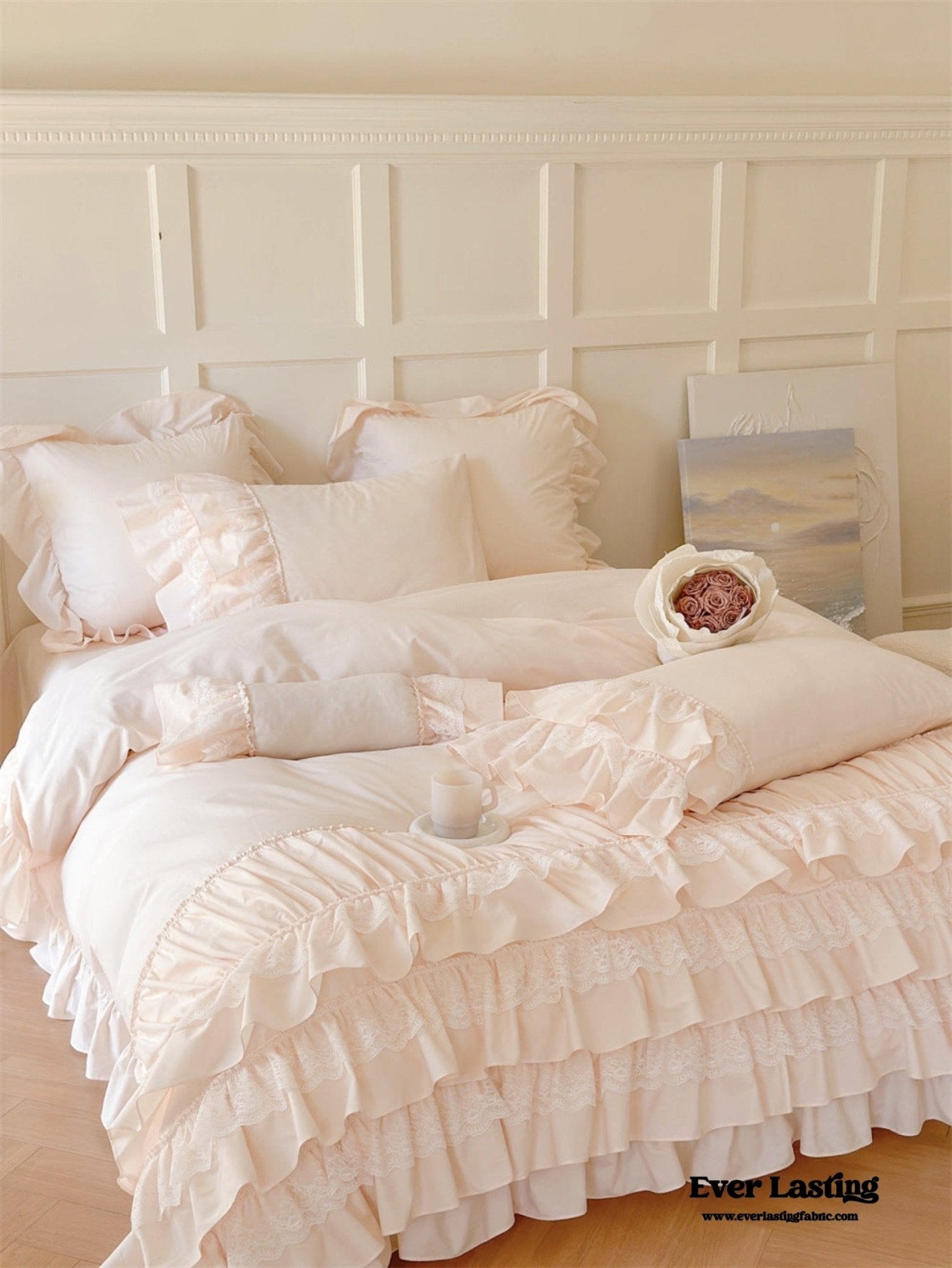 Princess Ruffle Lace Washed Cotton Bedding Bundle - Ever Lasting
