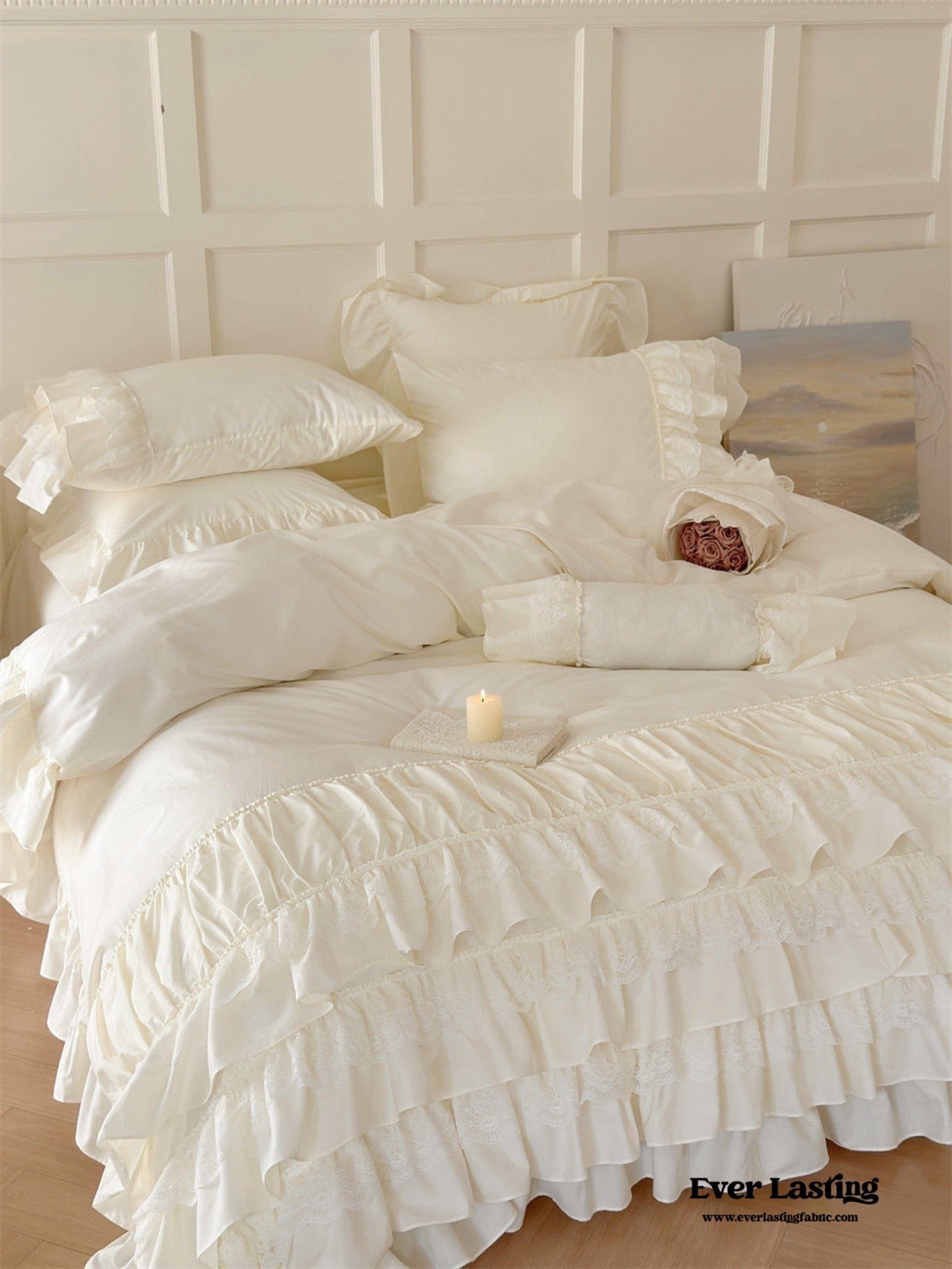 Princess Ruffle Lace Washed Cotton Bedding Bundle - Ever Lasting