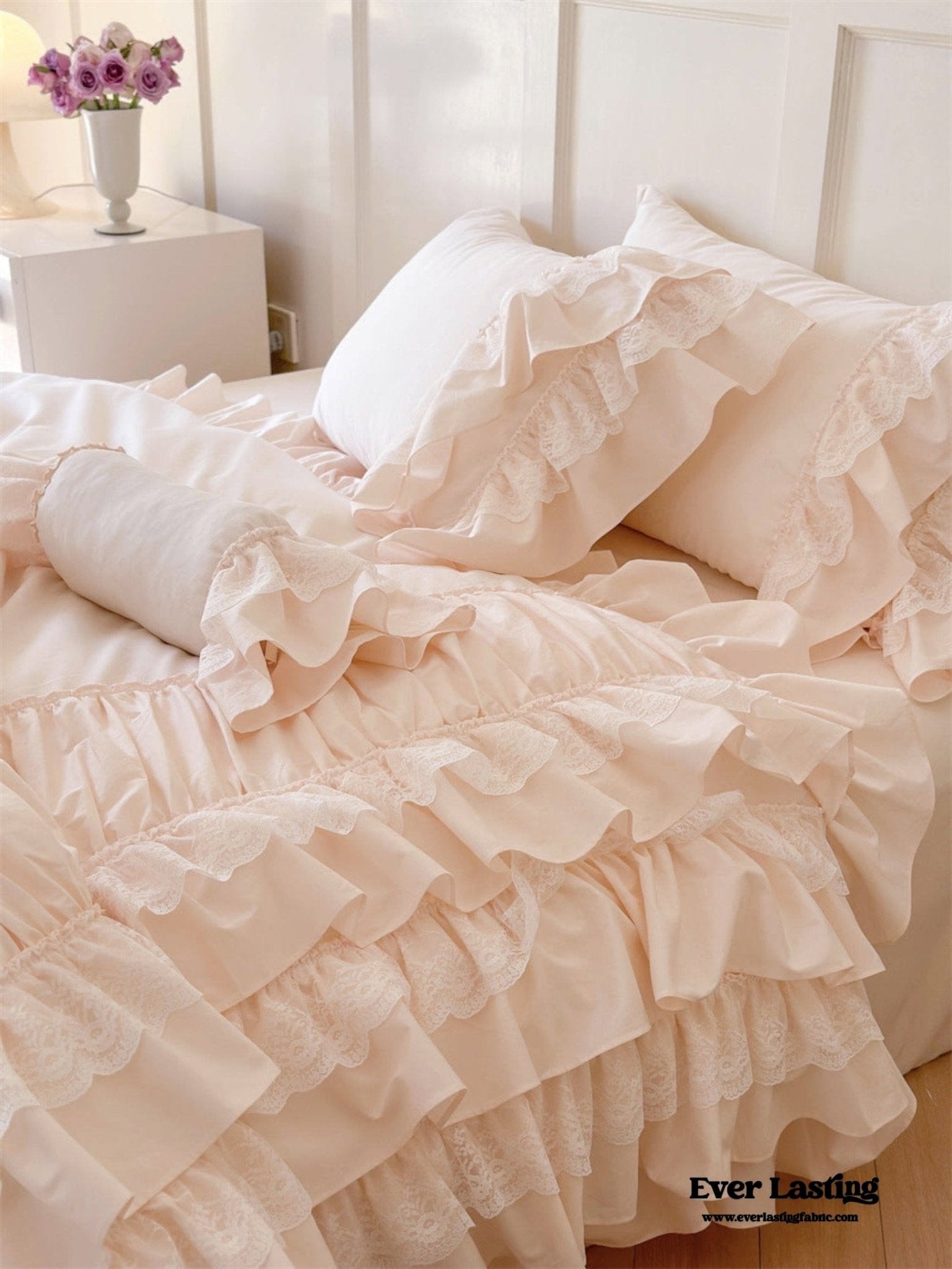 Princess Ruffle Lace Washed Cotton Bedding Bundle - Ever Lasting