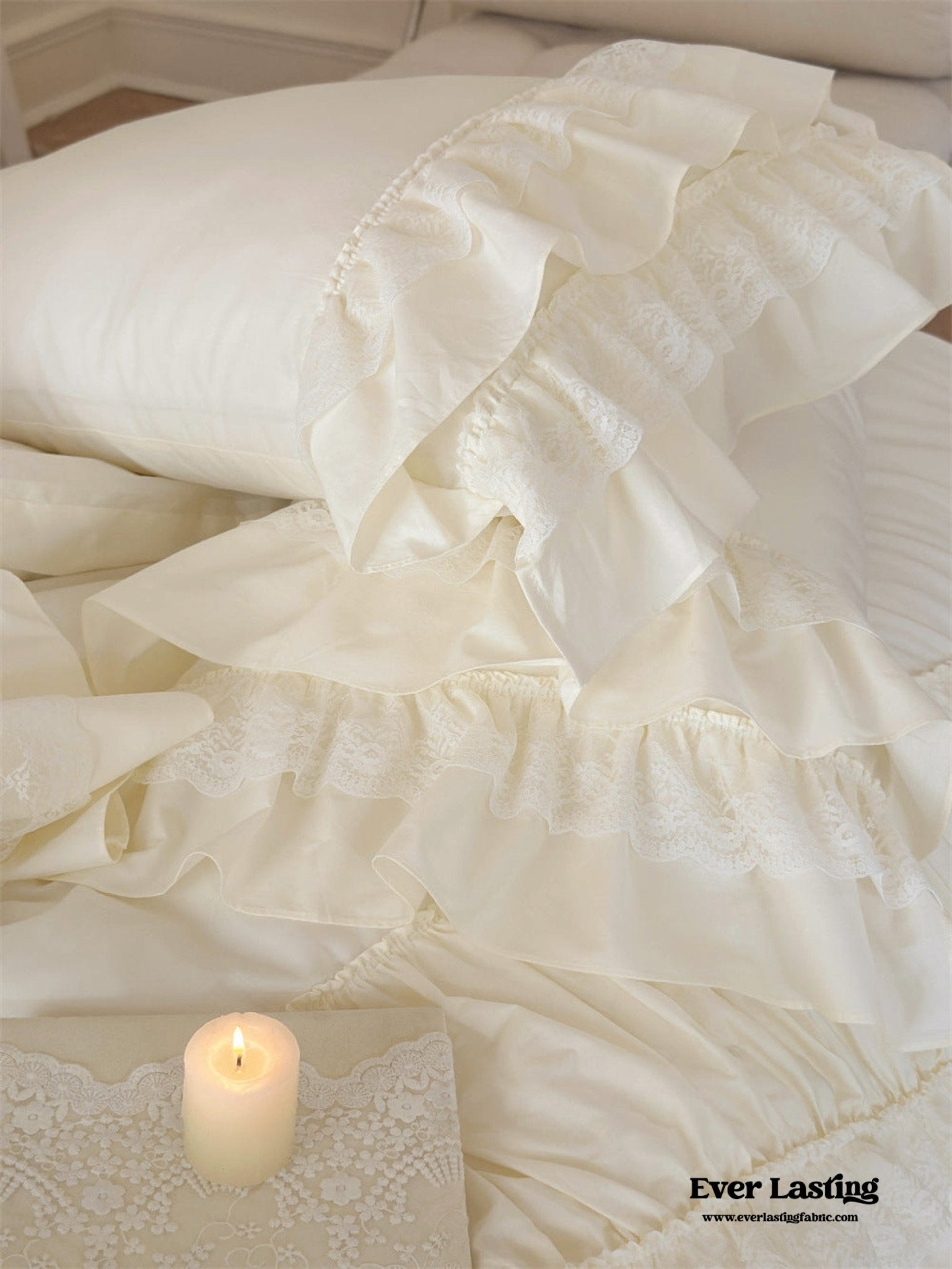 Princess Ruffle Lace Washed Cotton Bedding Bundle - Ever Lasting