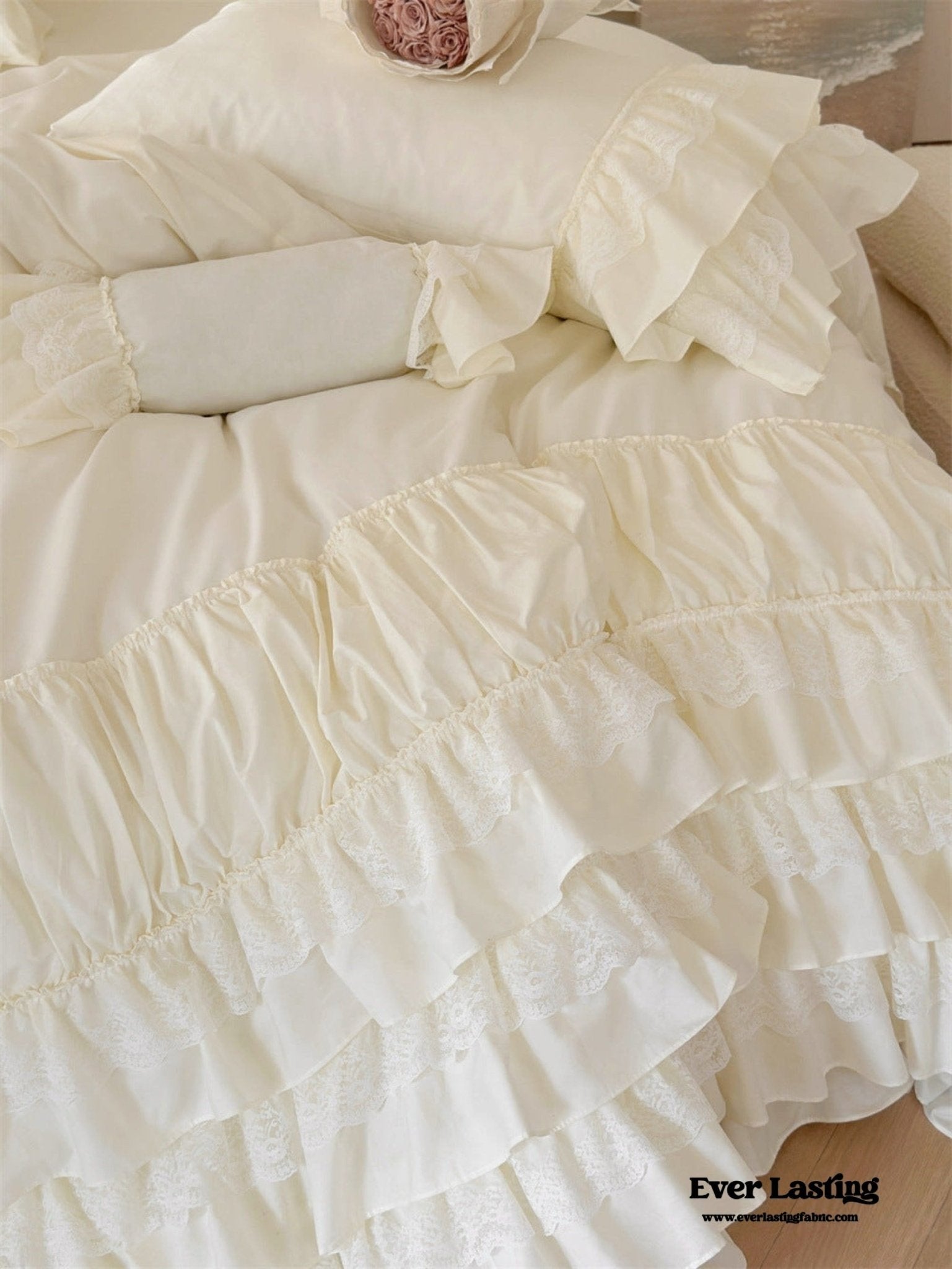 Princess Ruffle Lace Washed Cotton Bedding Set / Pink - Ever Lasting