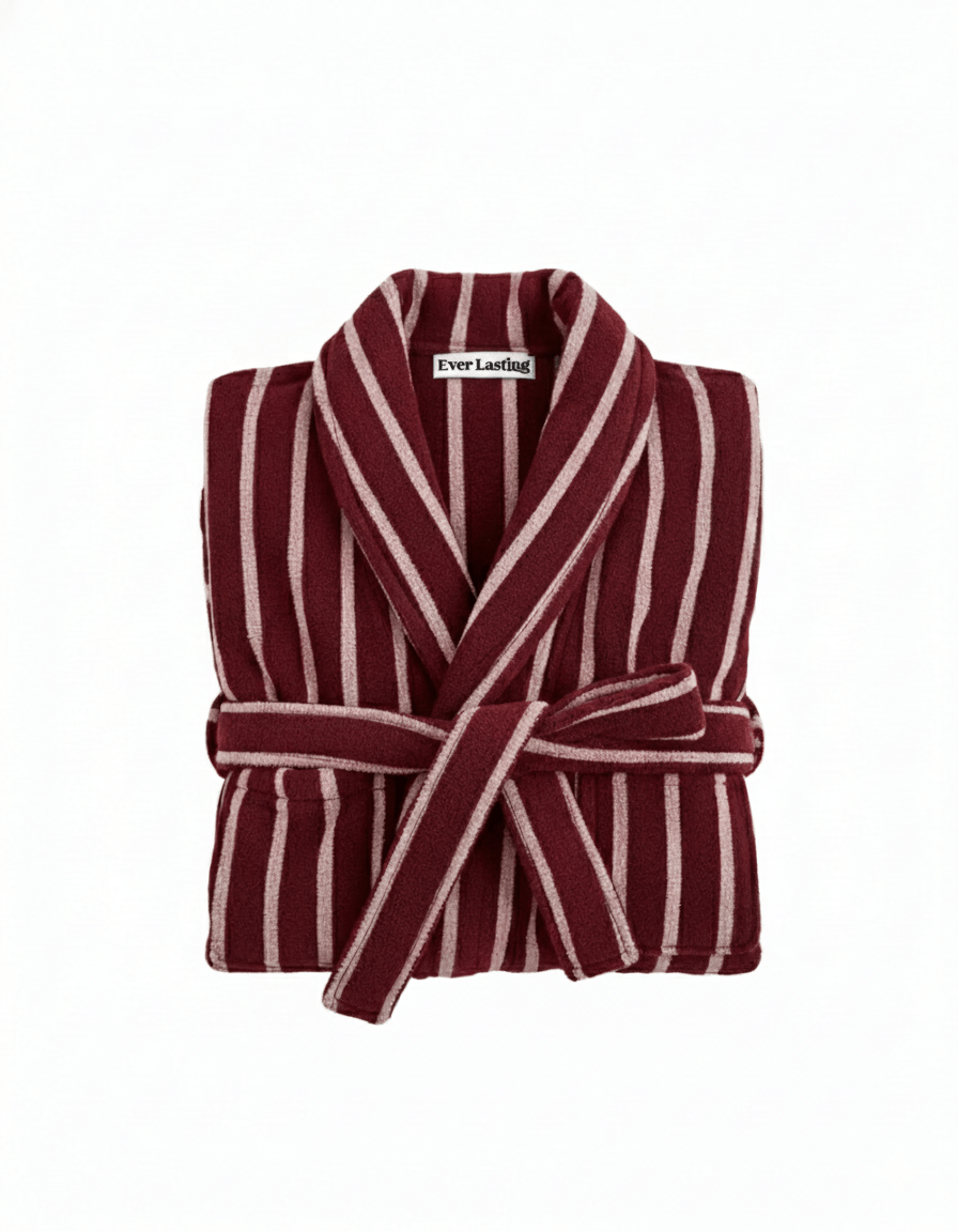 - Ever Lasting - Quiet Evening Striped Robe Set / Burgundy - Robes - Ever Lasting