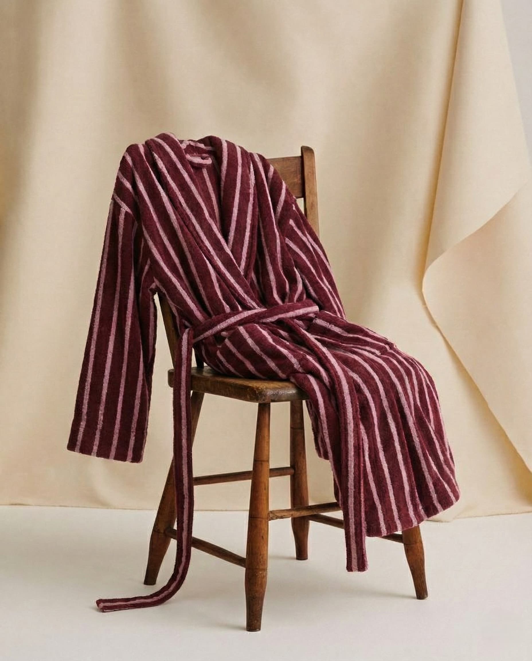 - Ever Lasting - Quiet Evening Striped Robe Set / Burgundy - Robes - Ever Lasting