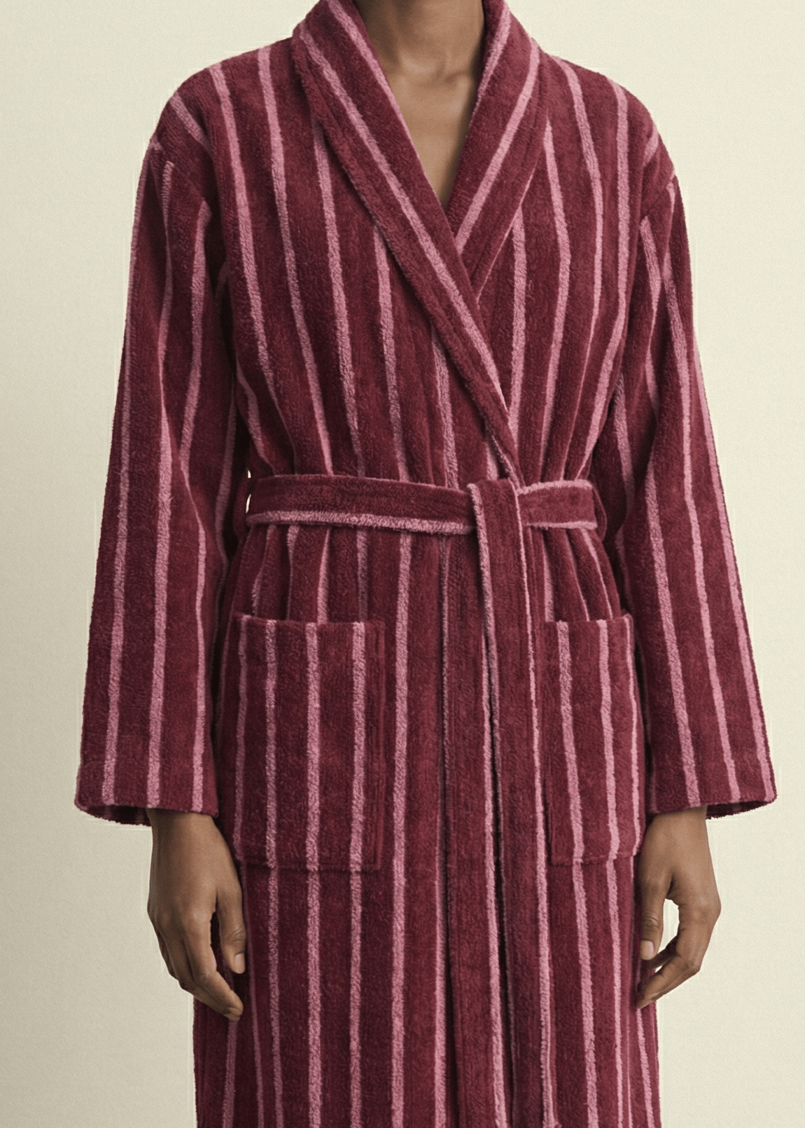 - Ever Lasting - Quiet Evening Striped Robe Set / Burgundy - Robes - Ever Lasting