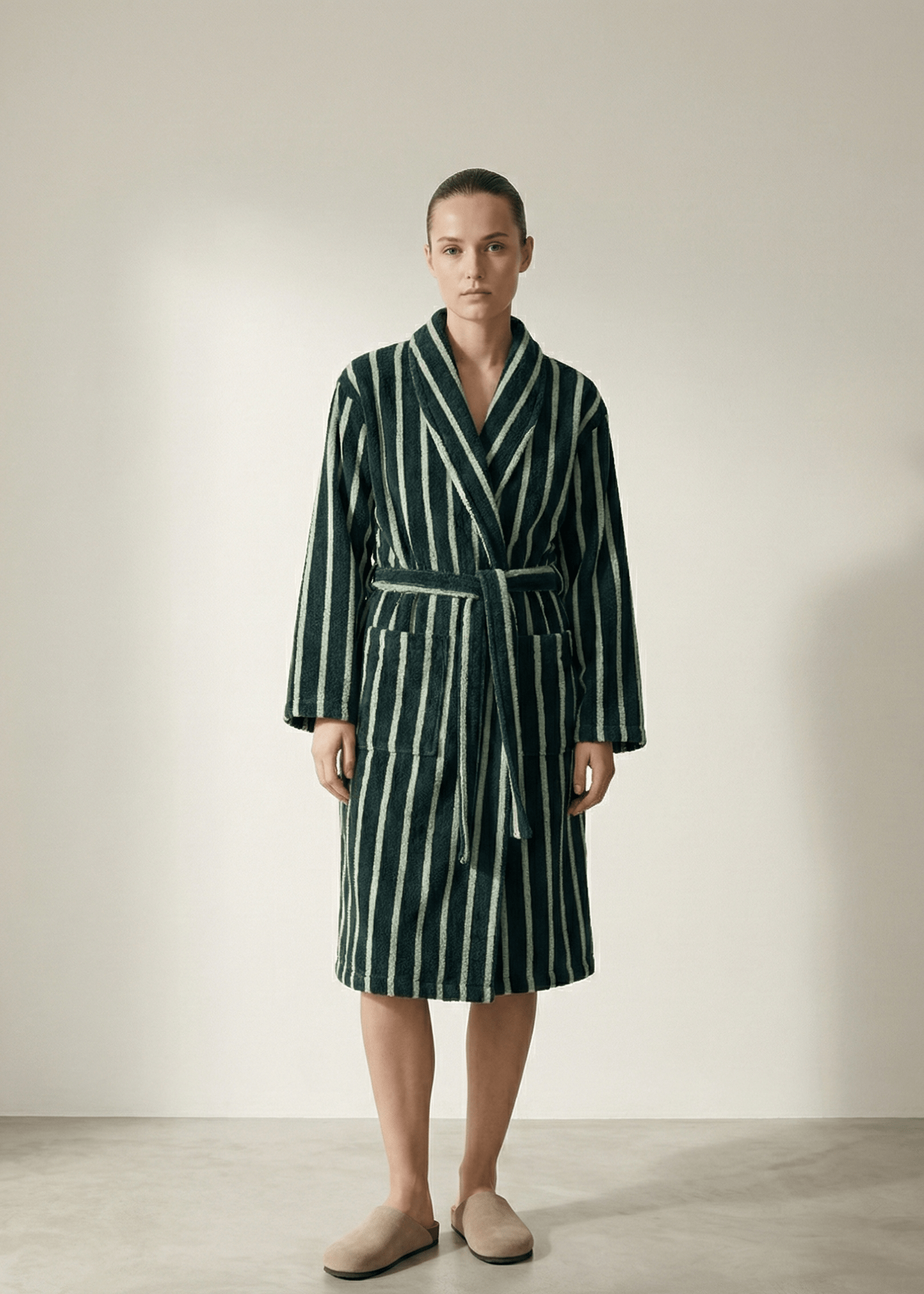 - Ever Lasting - Quiet Evening Striped Robe Set / Green - Robes - Ever Lasting