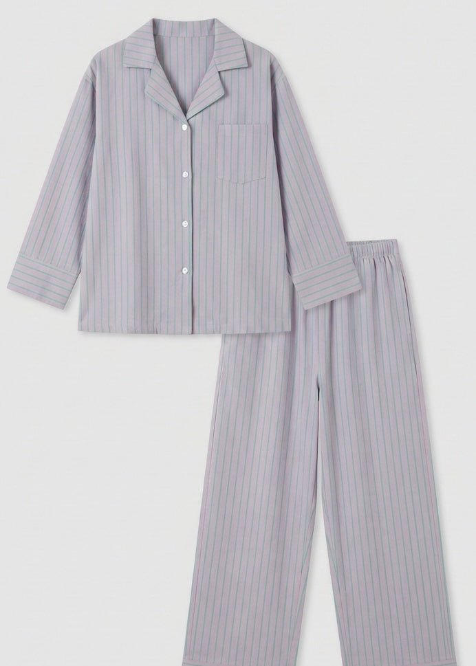 - Ever Lasting - Reese Long - Sleeve Striped Pajama Set / Purple - Pajamas - Ever Lasting