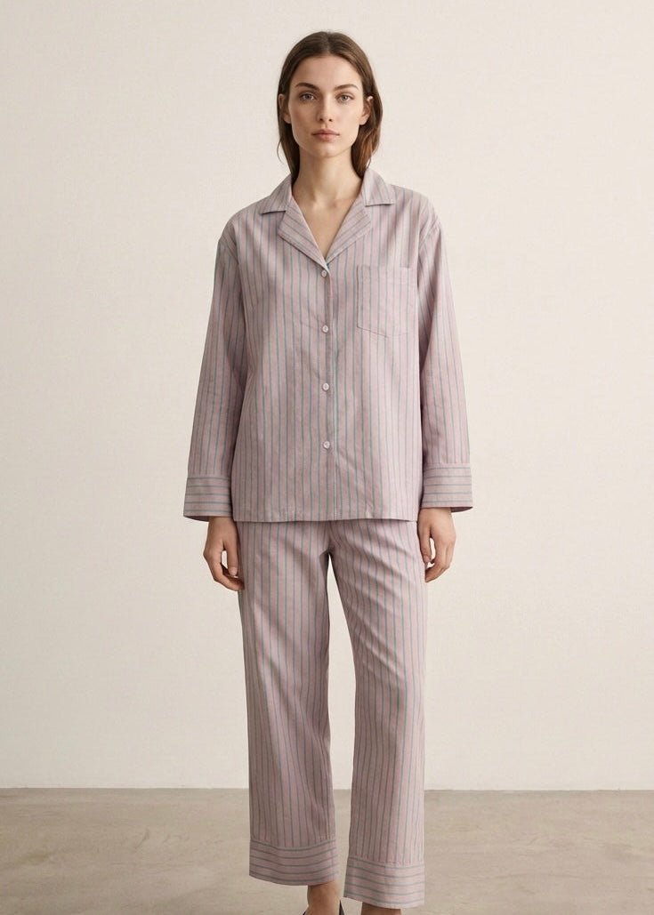 - Ever Lasting - Reese Long - Sleeve Striped Pajama Set / Purple - Pajamas - Ever Lasting