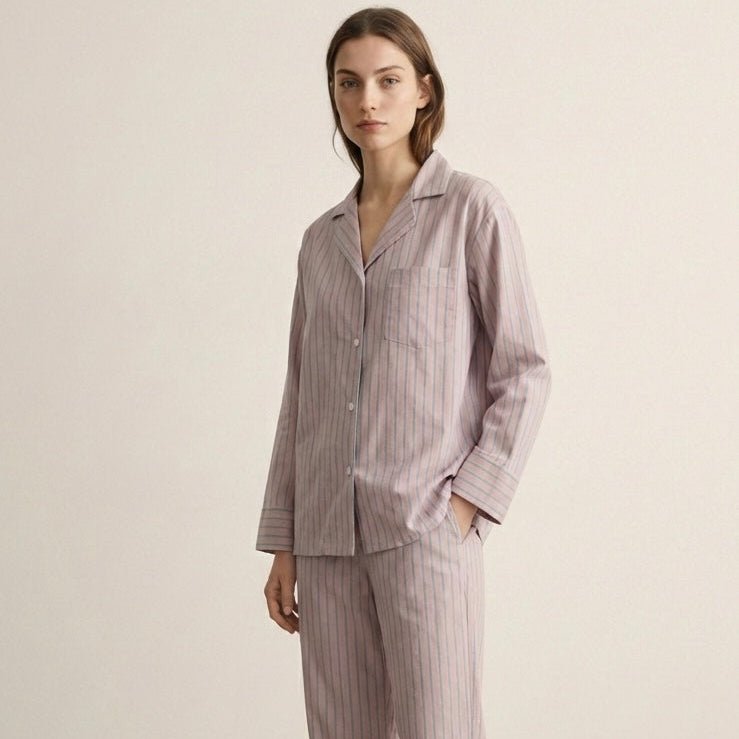 - Ever Lasting - Reese Long - Sleeve Striped Pajama Set / Purple - Pajamas - Ever Lasting