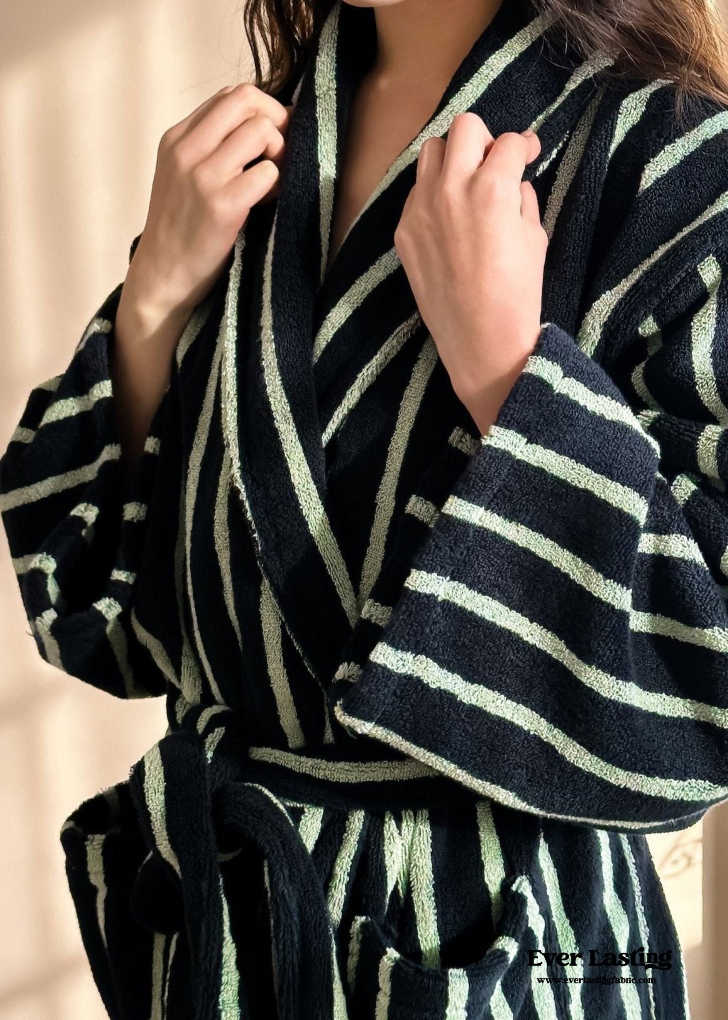 Retro Minimalist Striped Bathrobe Set / Green - Ever Lasting