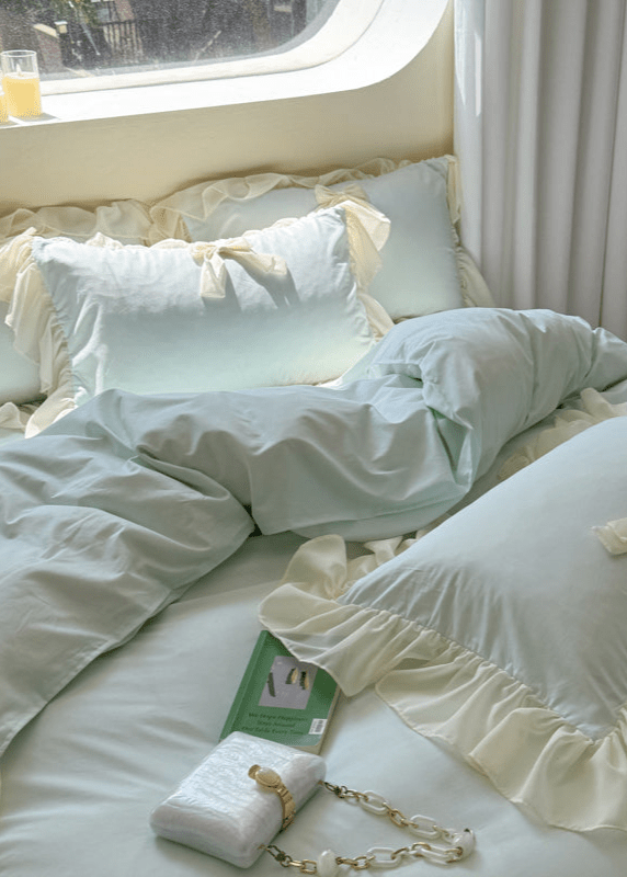 - Ever Lasting - Ribbon Bow Airy Lace Bedding Set / Baby Pink - Bedding Set - Ever Lasting