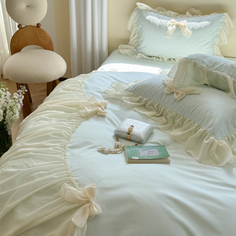 - Ever Lasting - Ribbon Bow Airy Lace Bedding Set / Baby Pink - Bedding Set - Ever Lasting