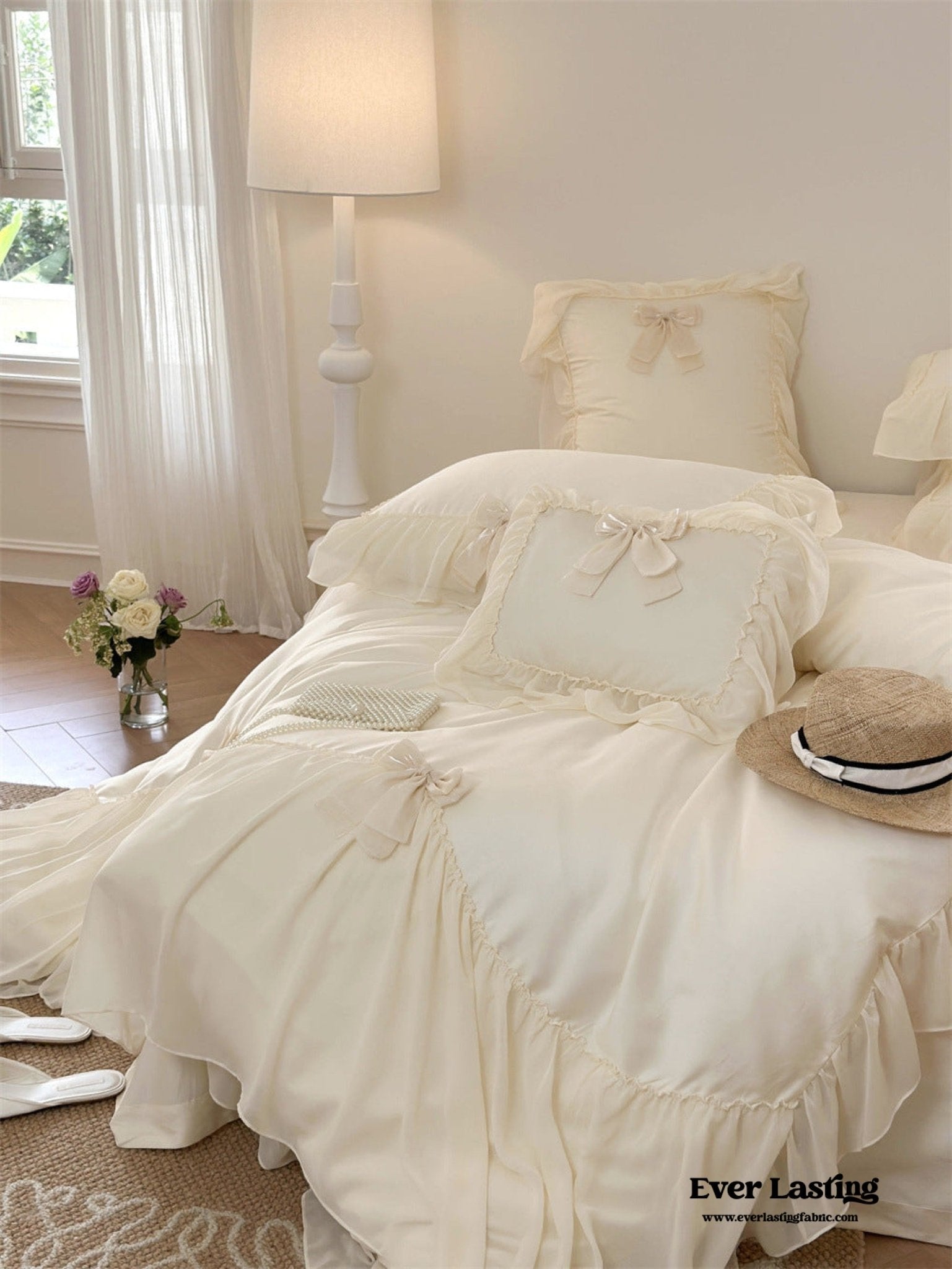 - Ever Lasting - Ribbon Bow Airy Lace Bedding Set / Baby Pink - Bedding Set - Ever Lasting