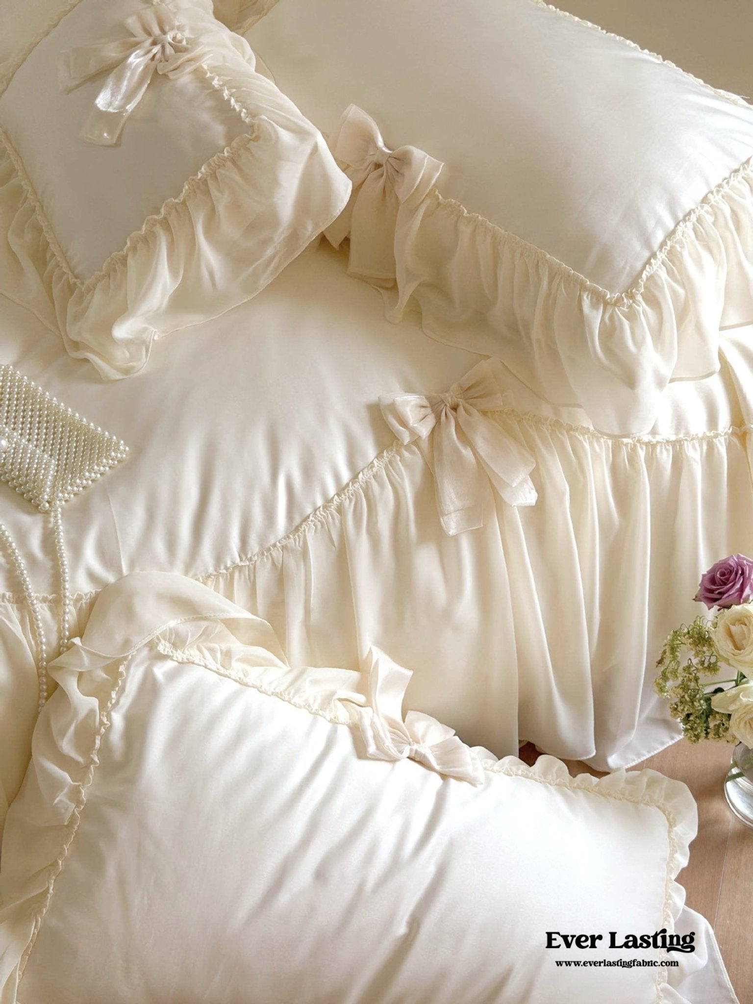 - Ever Lasting - Ribbon Bow Airy Lace Bedding Set / Baby Pink - Bedding Set - Ever Lasting
