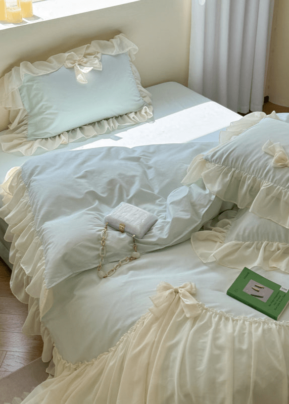 Ribbon Bow Airy Lace Bedding Set / Blue - Ever Lasting