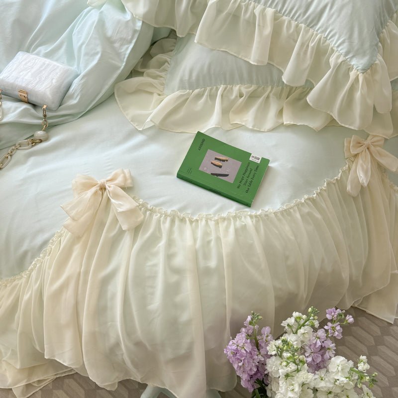 Ribbon Bow Airy Lace Bedding Set / Blue - Ever Lasting