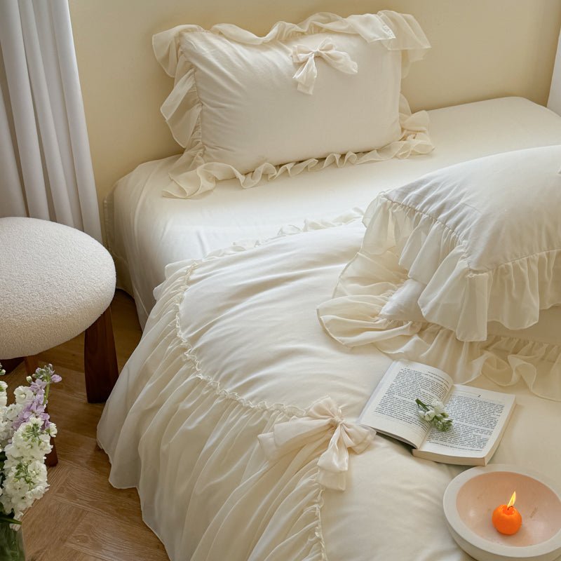 Ribbon Bow Airy Lace Bedding Set / Blue - Ever Lasting