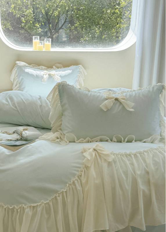 - Ever Lasting - Ribbon Bow Airy Lace Bedding Set / Cream White - Bedding Set - Ever Lasting
