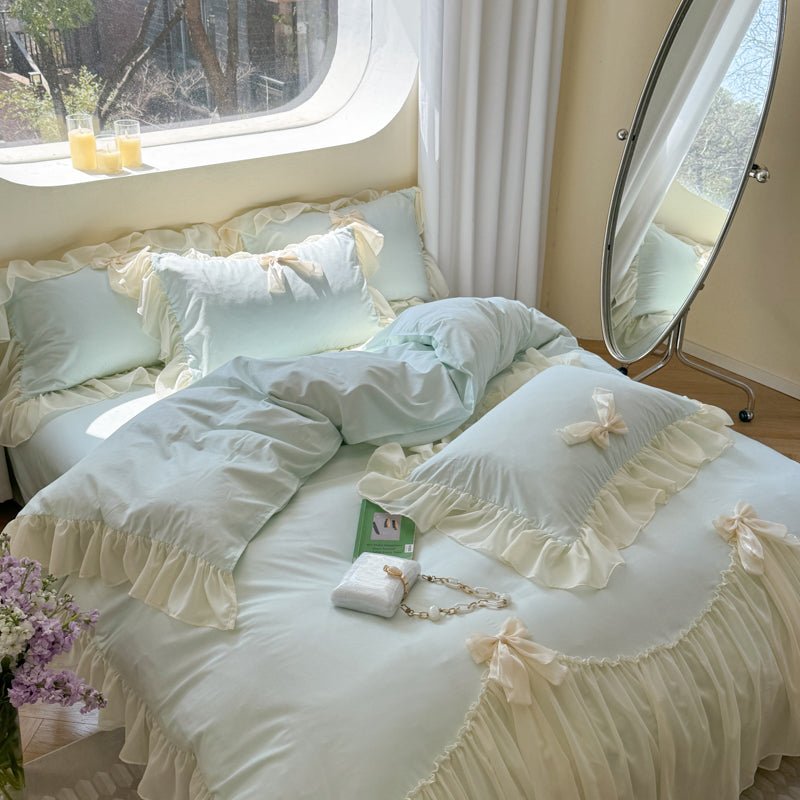 - Ever Lasting - Ribbon Bow Airy Lace Bedding Set / Cream White - Bedding Set - Ever Lasting