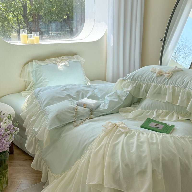 - Ever Lasting - Ribbon Bow Airy Lace Bedding Set / Cream White - Bedding Set - Ever Lasting