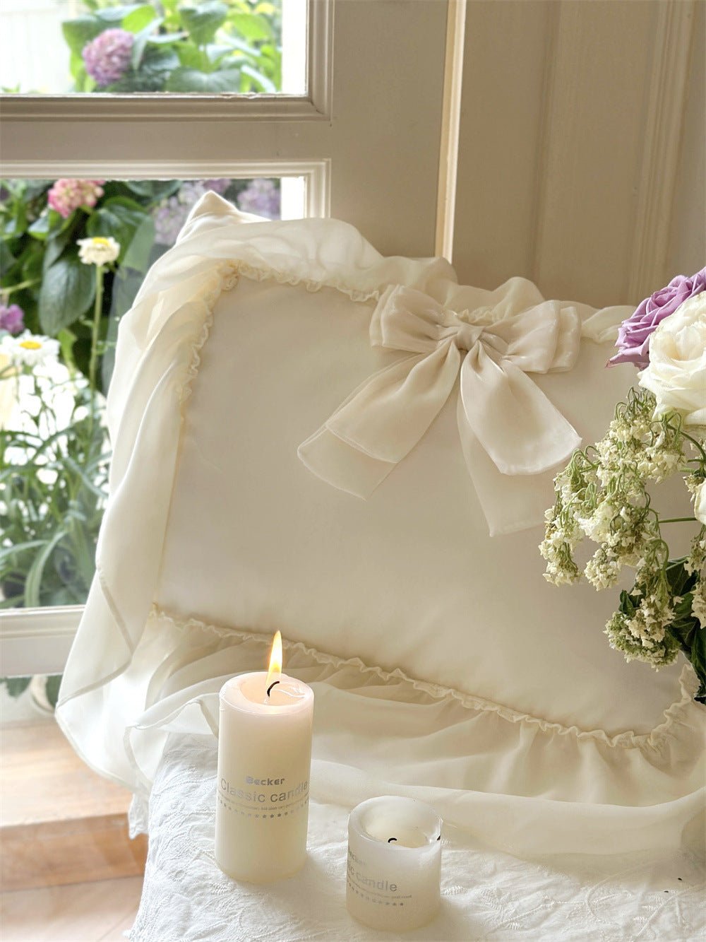 - Ever Lasting - Ribbon Bow Airy Lace Bedding Set / Cream White - Bedding Set - Ever Lasting