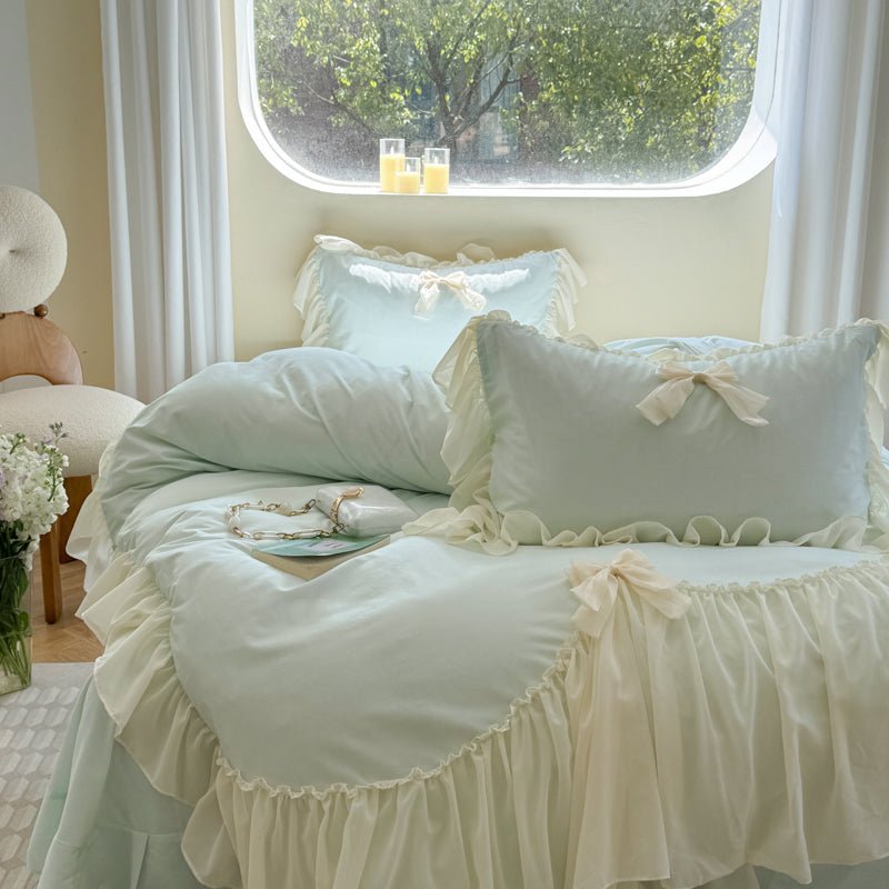 - Ever Lasting - Ribbon Bow Airy Lace Bedding Set / Cream White - Bedding Set - Ever Lasting