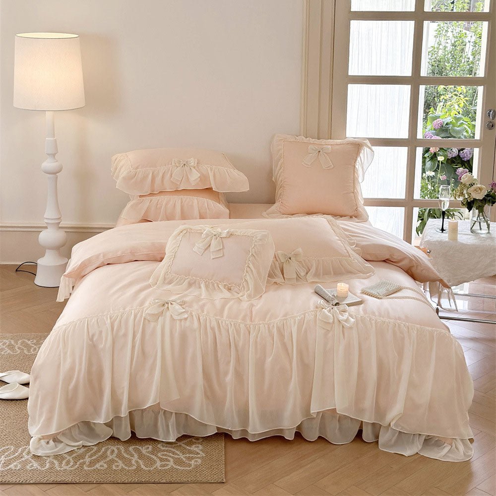 - Ever Lasting - Ribbon Bow Airy Lace Bedding Set / Cream White - Bedding Set - Ever Lasting
