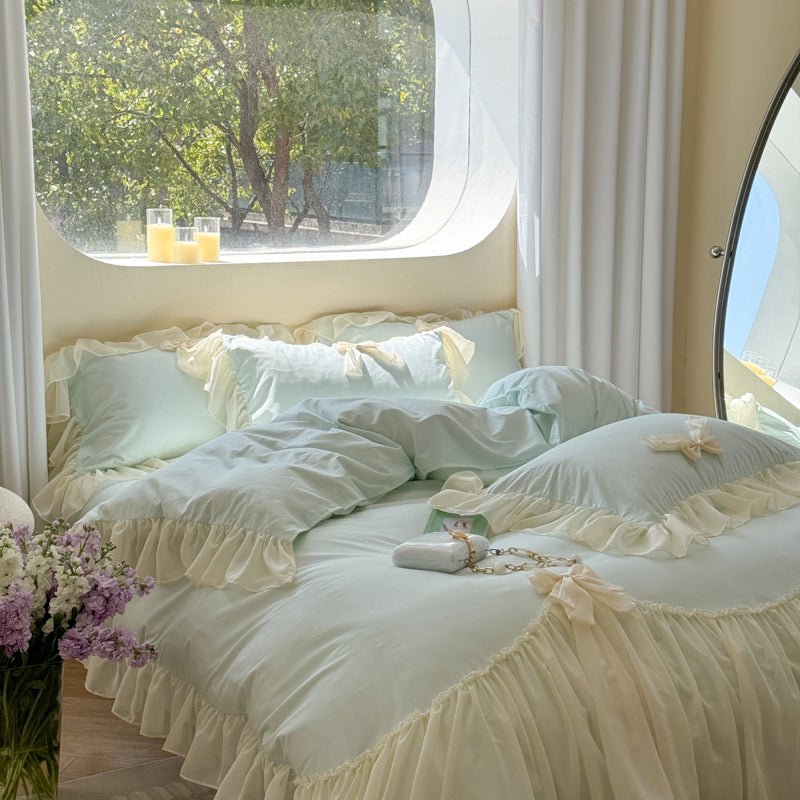- Ever Lasting - Ribbon Bow Airy Lace Bedding Set / Cream White - Bedding Set - Ever Lasting