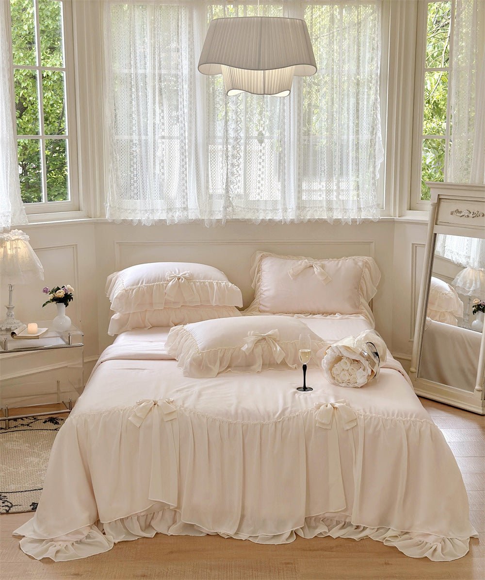 - Ever Lasting - Ribbon Bow Airy Lace Blanket Comforter Set / Baby Pink - Blankets - Ever Lasting