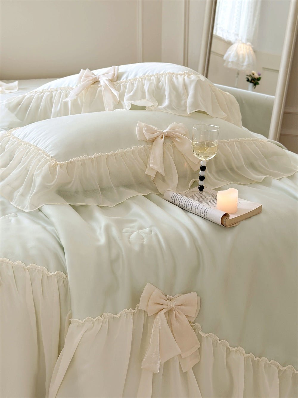 - Ever Lasting - Ribbon Bow Airy Lace Blanket Comforter Set / Baby Pink - Blankets - Ever Lasting