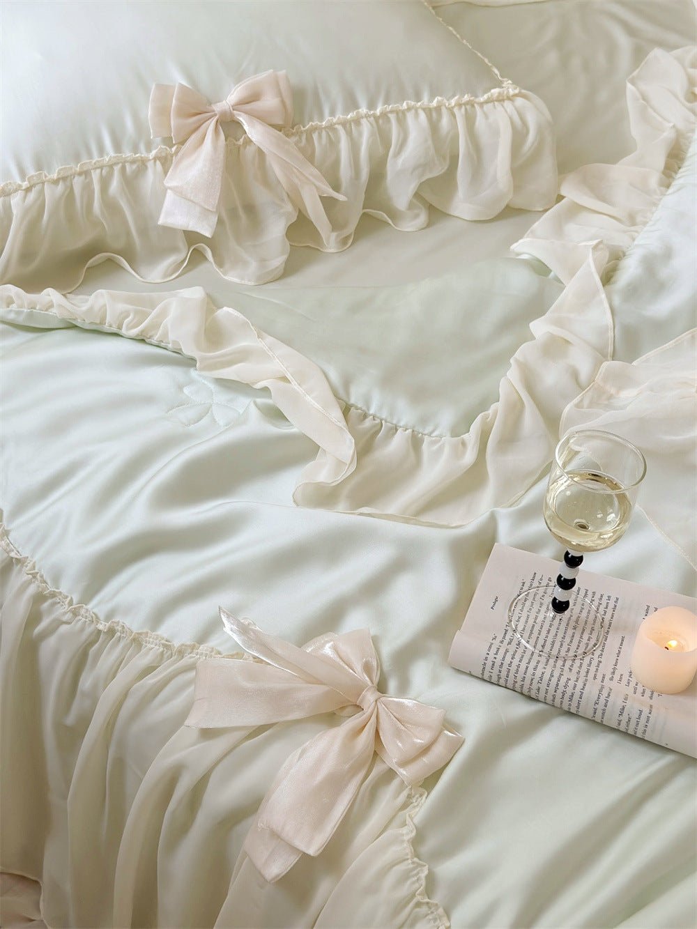 - Ever Lasting - Ribbon Bow Airy Lace Blanket Comforter Set / Baby Pink - Blankets - Ever Lasting