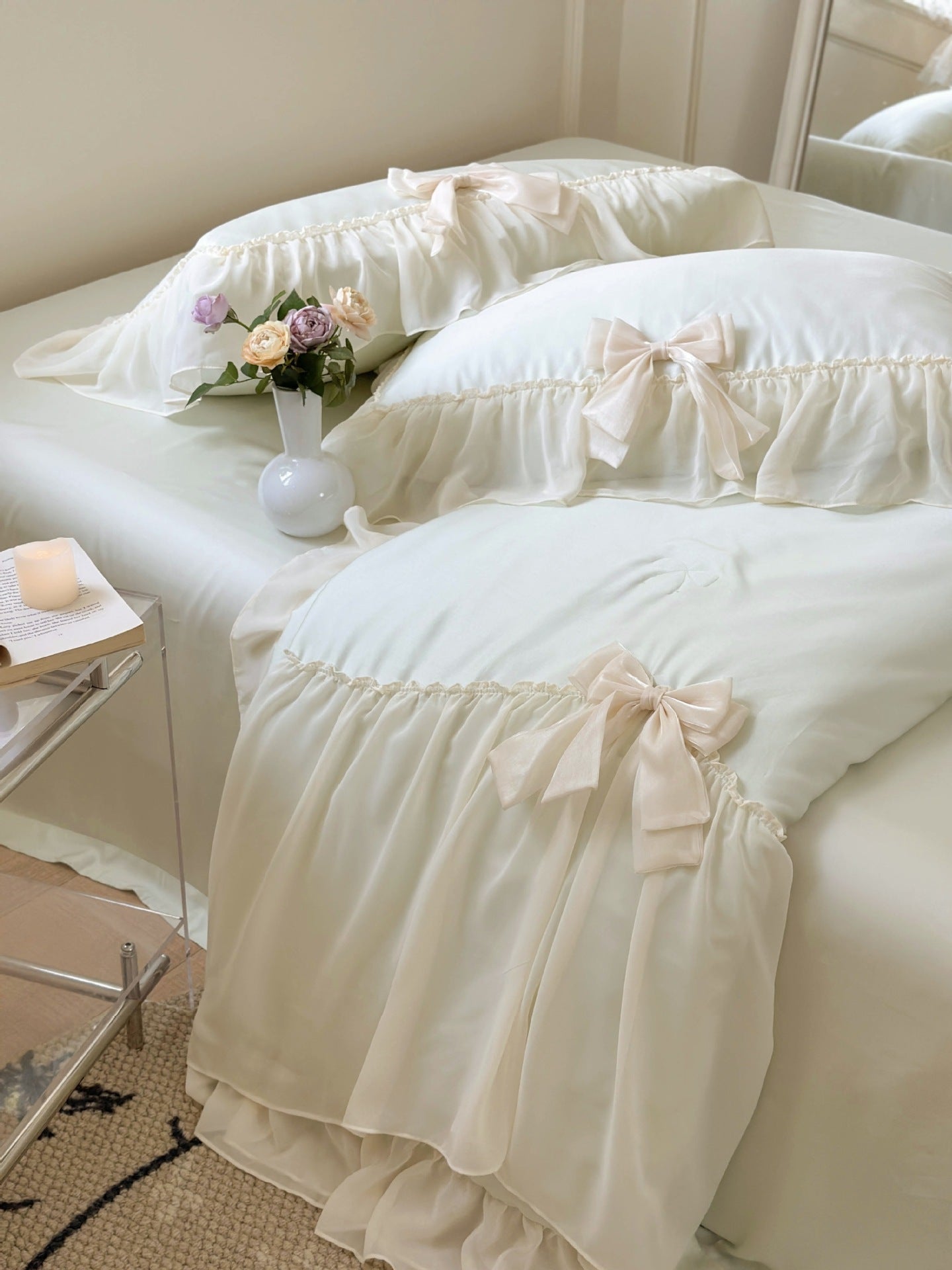 - Ever Lasting - Ribbon Bow Airy Lace Blanket Comforter Set / Baby Pink - Blankets - Ever Lasting