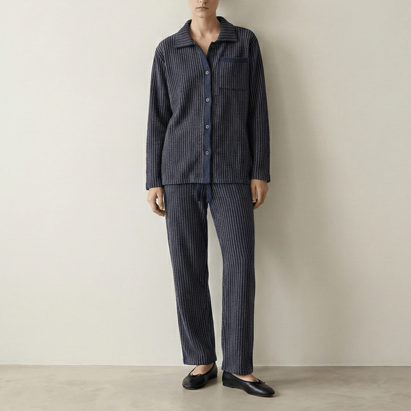 - Ever Lasting - Ridge Stripe Winter Lounge Set / Light Ivory Beige - Pajamas - Ever Lasting