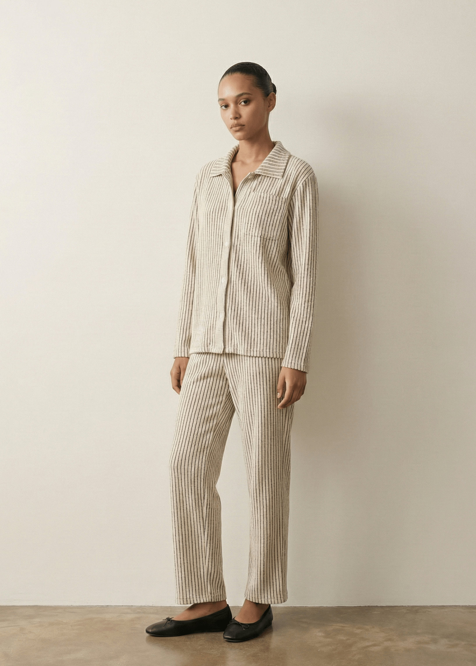 - Ever Lasting - Ridge Stripe Winter Lounge Set / Light Ivory Beige - Pajamas - Ever Lasting