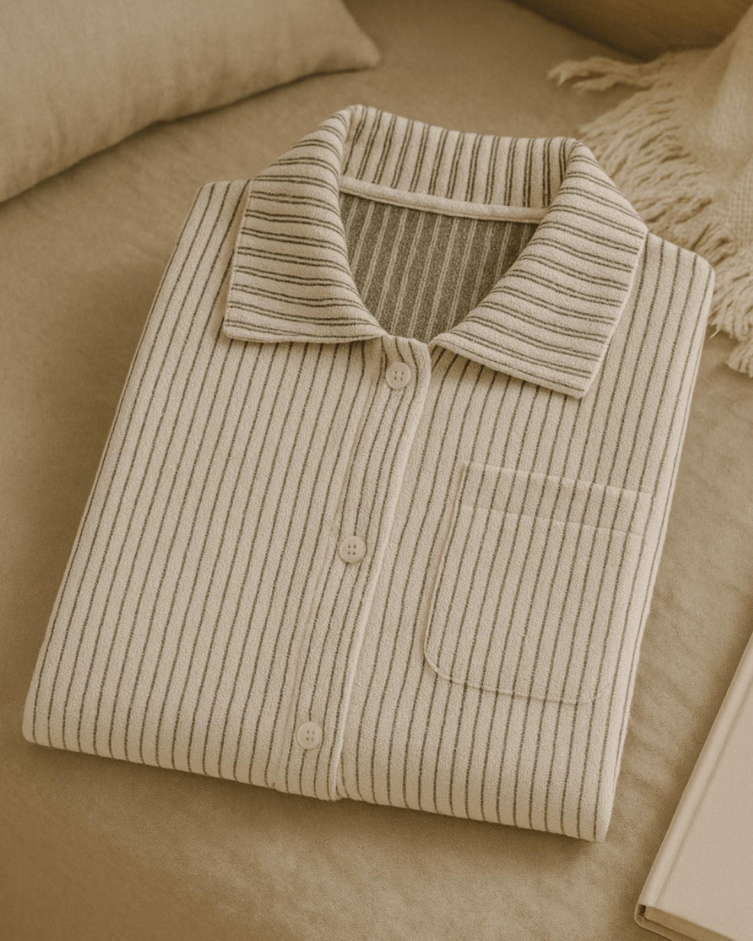 - Ever Lasting - Ridge Stripe Winter Lounge Set / Light Ivory Beige - Pajamas - Ever Lasting