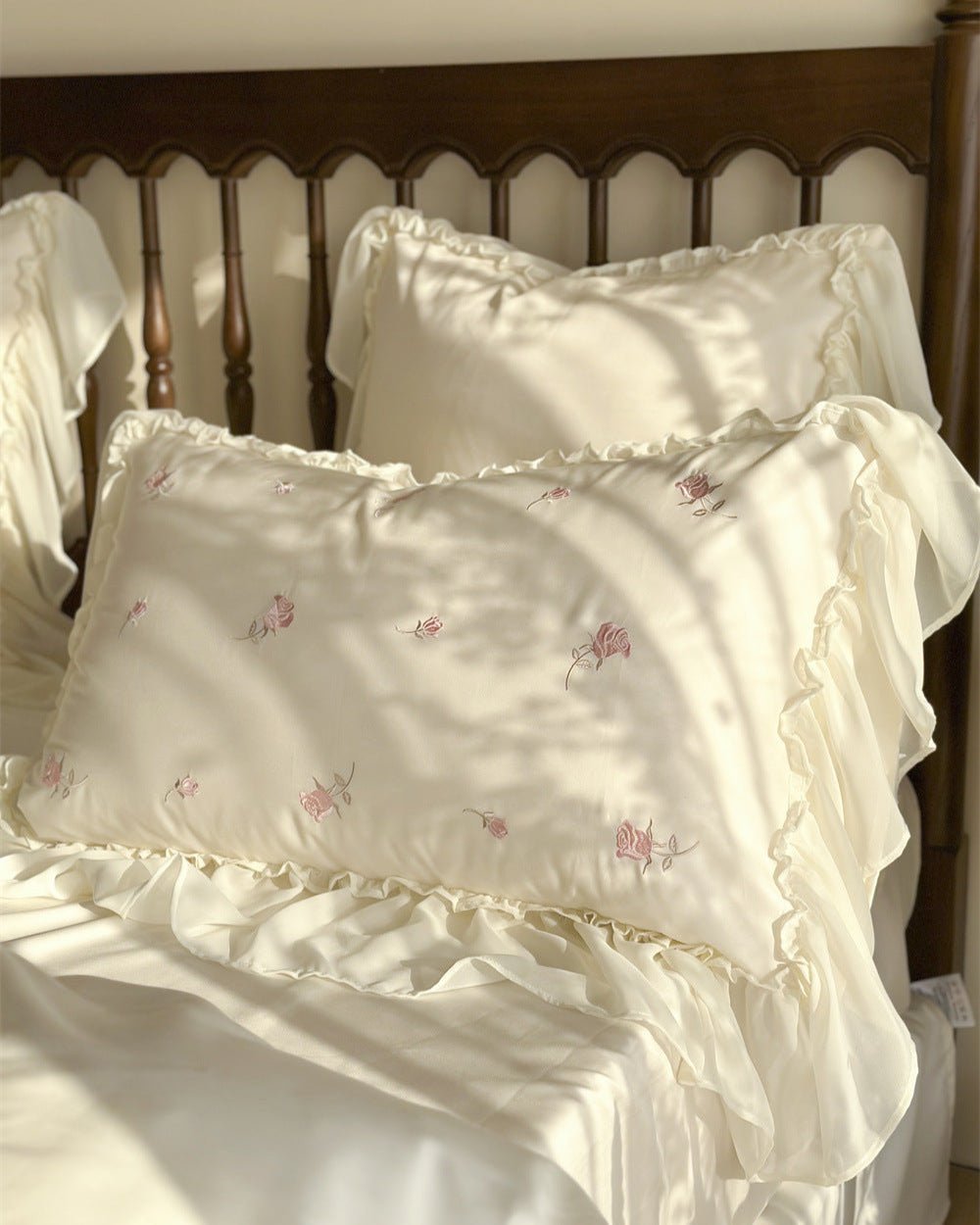 Rosalie Embroidered Cotton Ruffle Bedding Set / Pink Blush - Ever Lasting