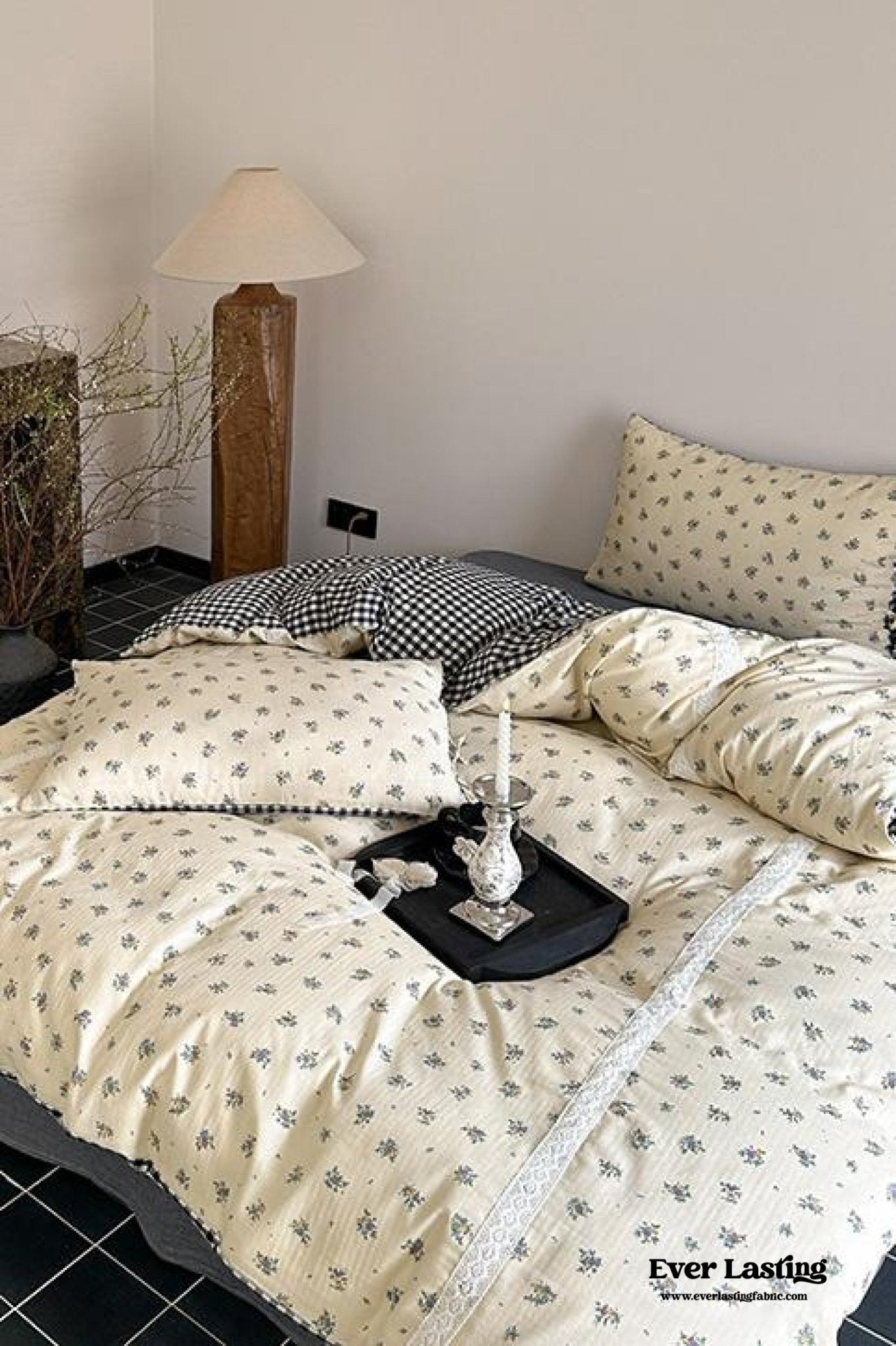 Rosalie Floral Lace Gingham Bedding Set / Pink - Ever Lasting