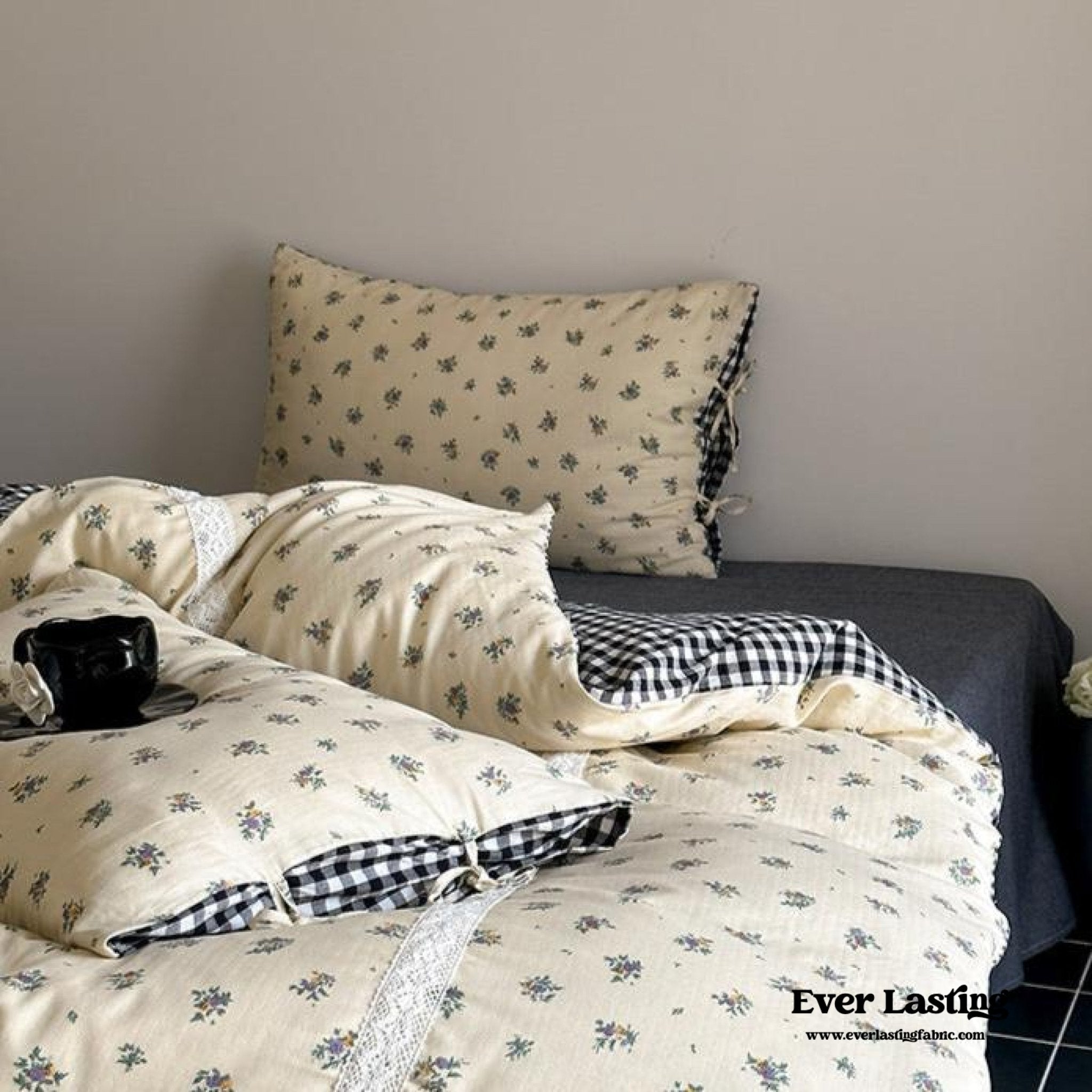 Rosalie Floral Lace Tie - Up Bedding Set / Khaki - Ever Lasting