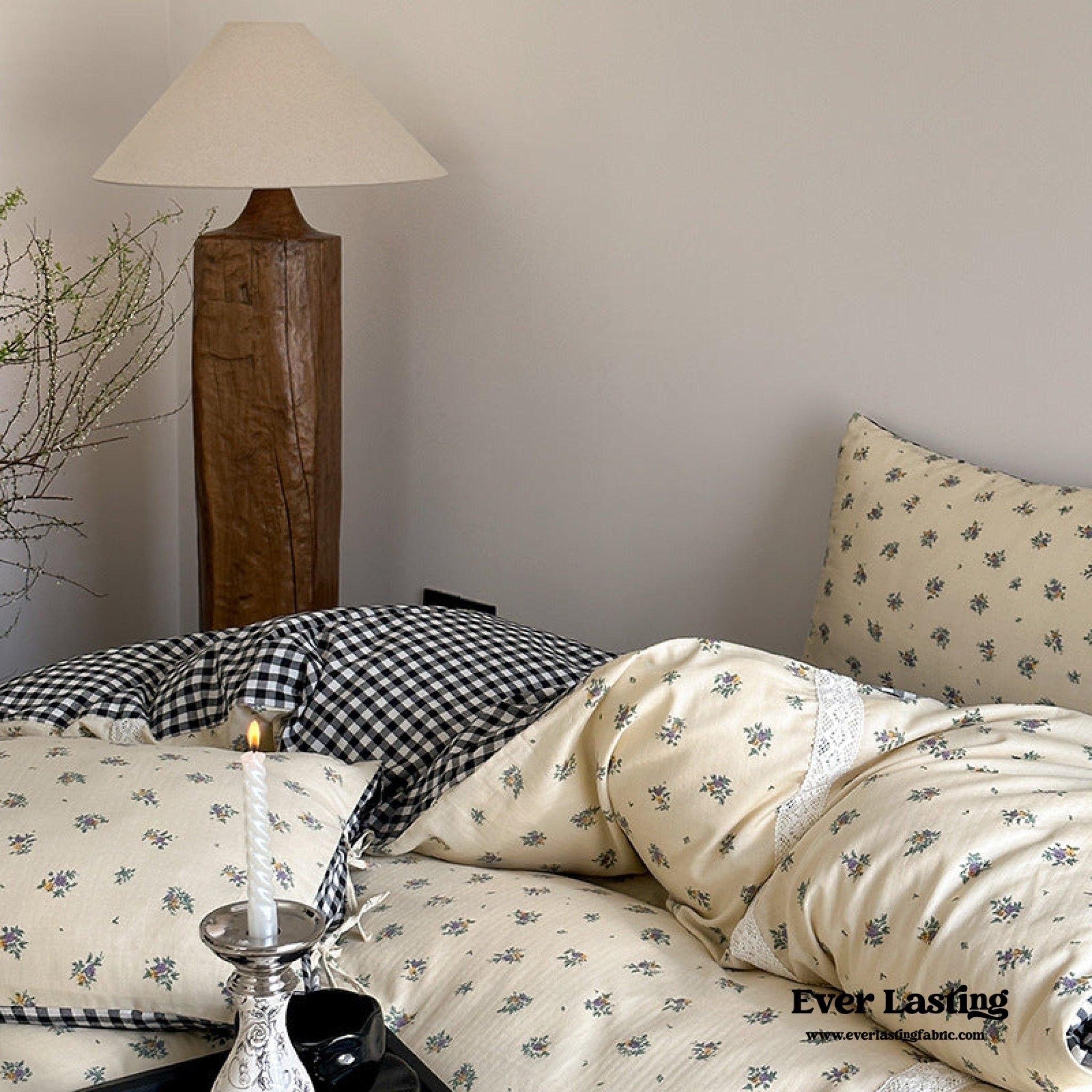 Rosalie Floral Lace Tie - Up Bedding Set / Khaki - Ever Lasting