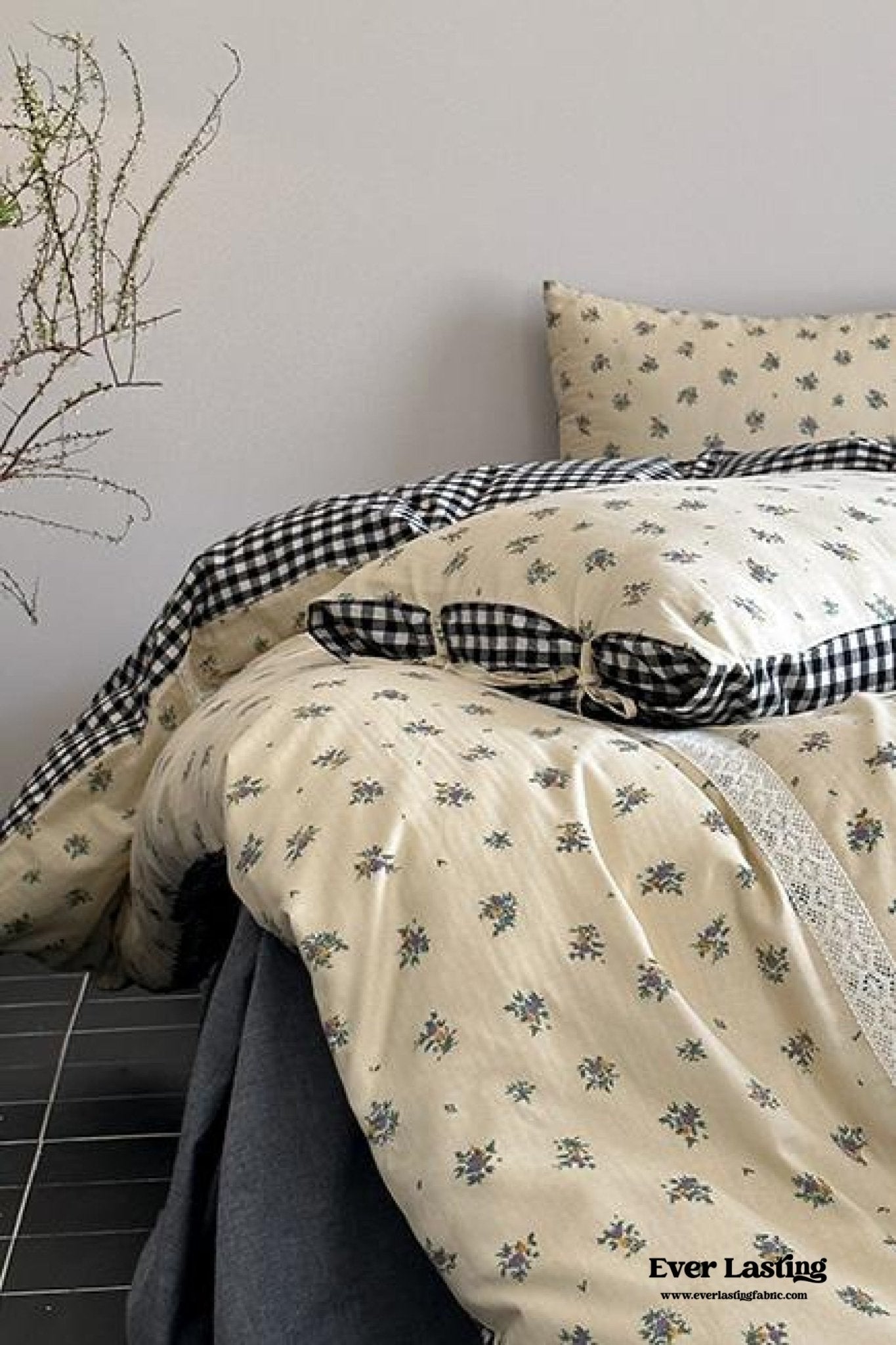 Rosalie Floral Lace Tie - Up Bedding Set / Khaki - Ever Lasting