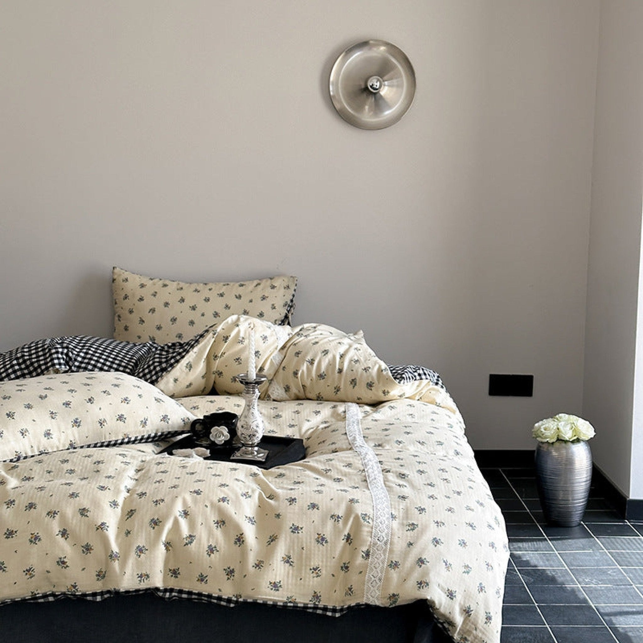 Rosalie Floral Lace Tie - Up Bedding Set / Khaki - Ever Lasting