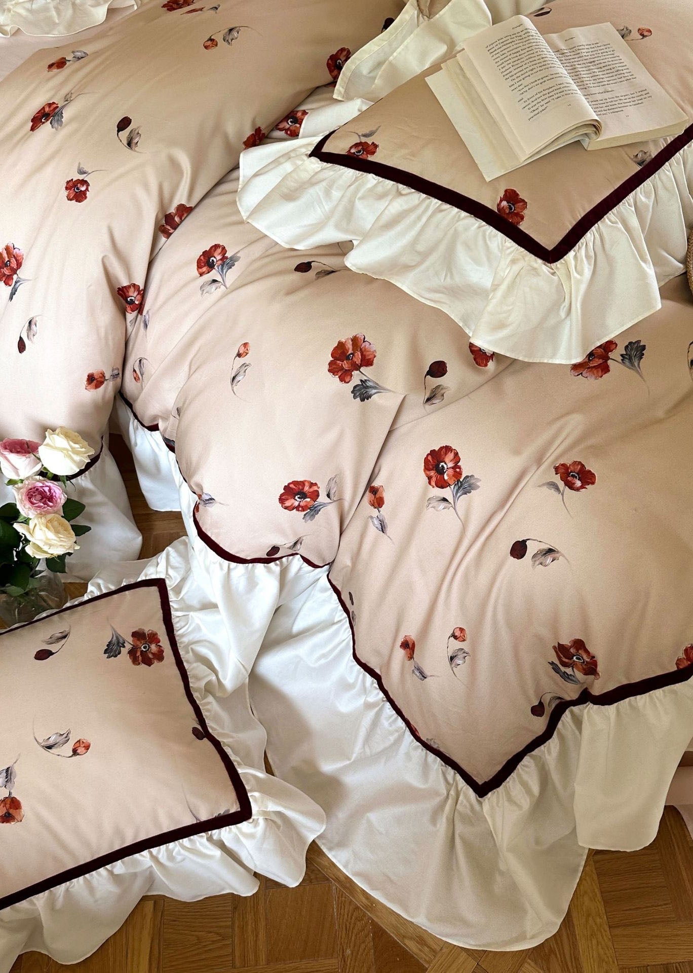 - Ever Lasting - Rosé Floral Ruffle Bedding Set / Pink - Bedding Set - Ever Lasting
