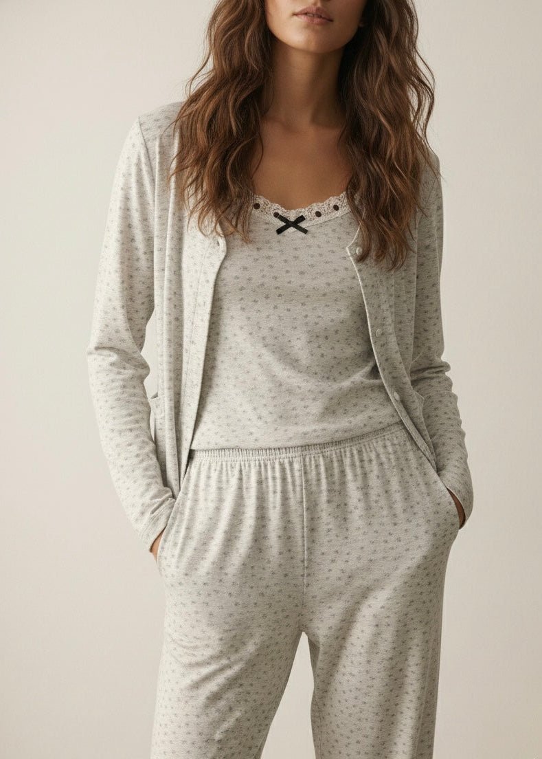- Ever Lasting - Rosina Floral Pajama Set / Beige - Pajamas - Ever Lasting