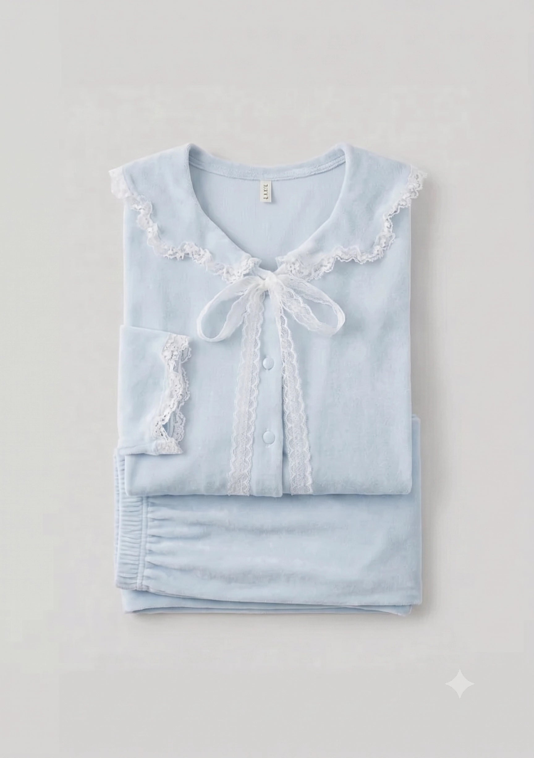 -Ever Lasting - Rosy Velvet Coquette Lace Pajama Set / Blue -Pajamas -Ever Lasting