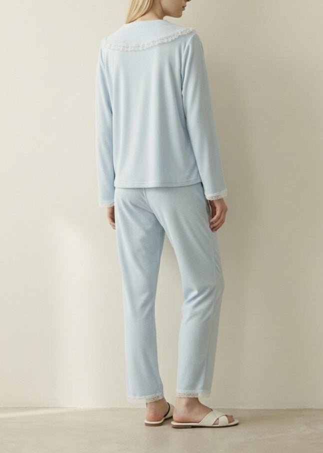 - Ever Lasting - Rosy Velvet Coquette Lace Pajama Set / Blue - Pajamas - Ever Lasting