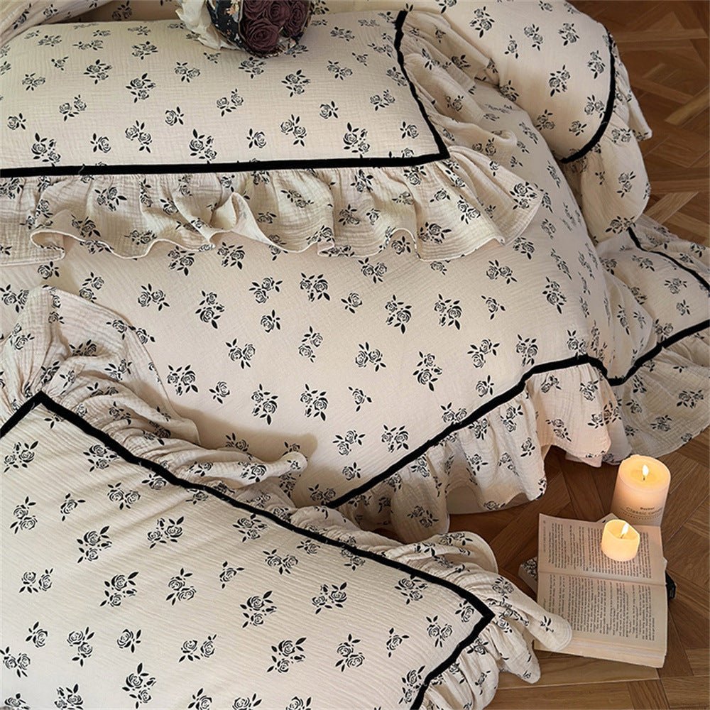 - Ever Lasting - Rosy Vintage Inspired Black Lace Floral Bedding Set - Bedding Set - Ever Lasting