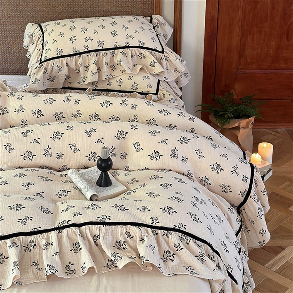 - Ever Lasting - Rosy Vintage Inspired Black Lace Floral Bedding Set - Bedding Set - Ever Lasting