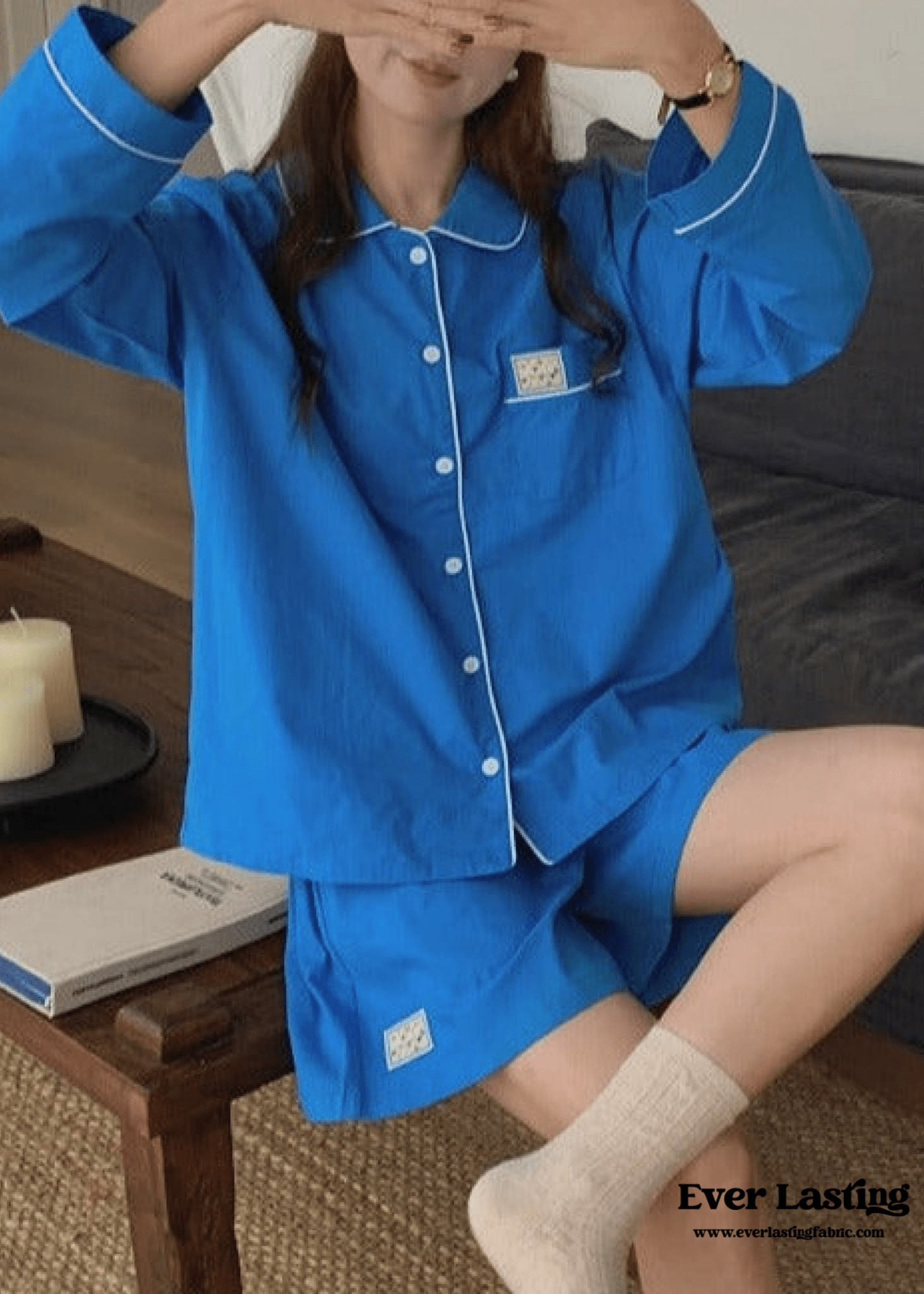 Royal Blue Long Sleeves and Shorts Pajama Set - Ever Lasting