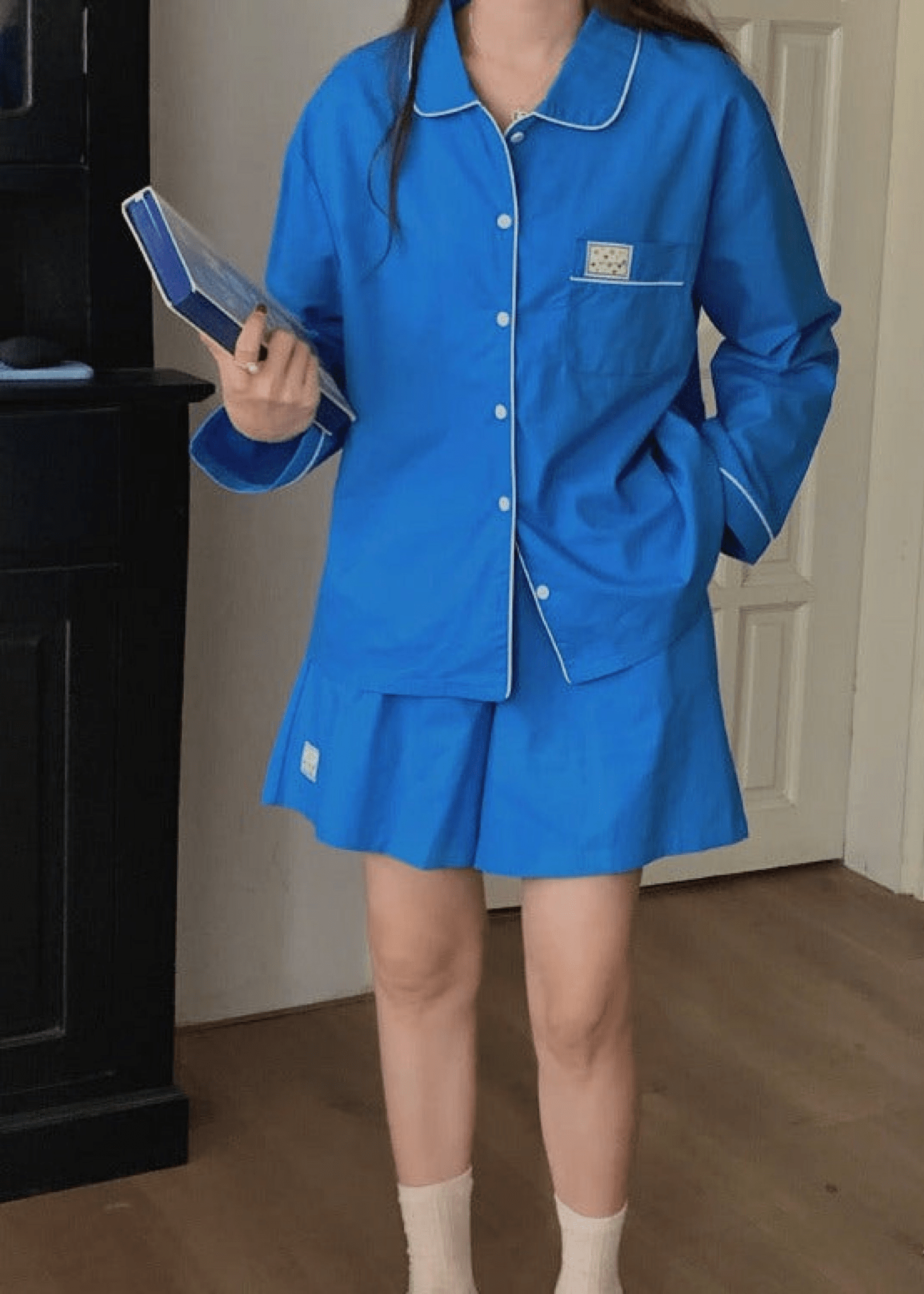 Royal Blue Long Sleeves and Shorts Pajama Set - Ever Lasting